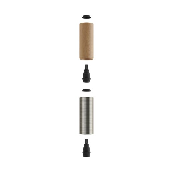 Houten en metalen spotlamp E14 geborsteld titanium - Afbeelding 2