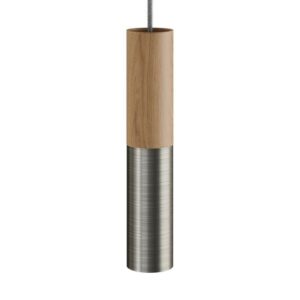 Houten en metalen spotlamp E14 geborsteld titanium