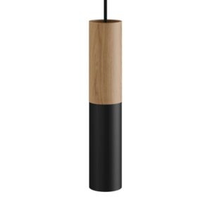 Houten en metalen spotlamp E14 zwart