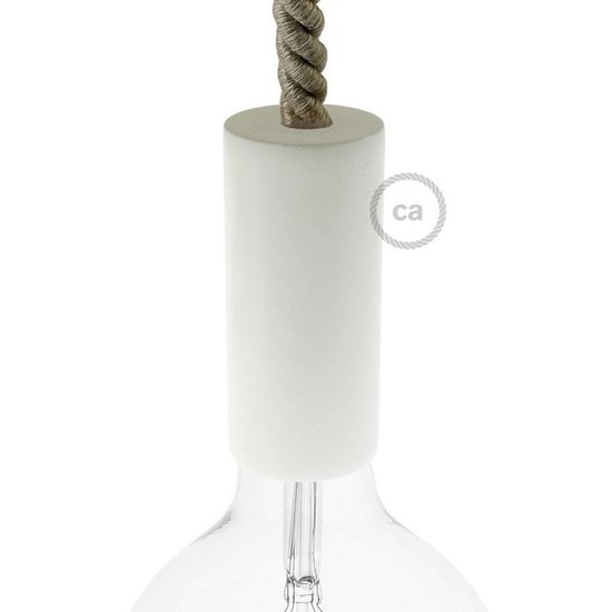 Witte houten E27-fittinghouder voor XL textielsnoer