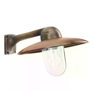Fabrique buitenwandlamp met bronzen steun en koperen kap