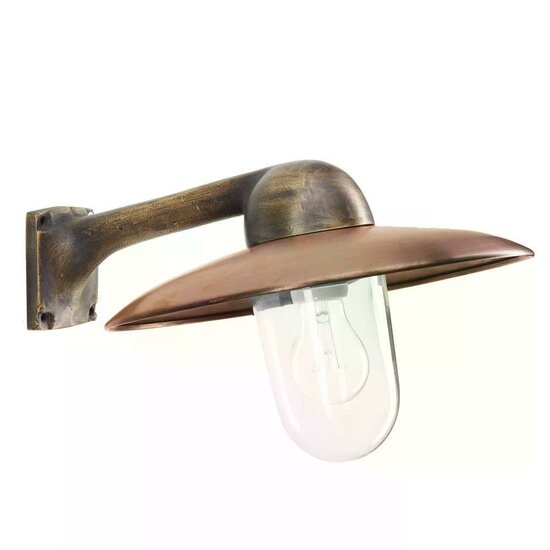 Fabrique buitenwandlamp met bronzen steun en koperen kap
