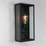 Antiek-zwarte Biarritz wandlamp van messing en glas