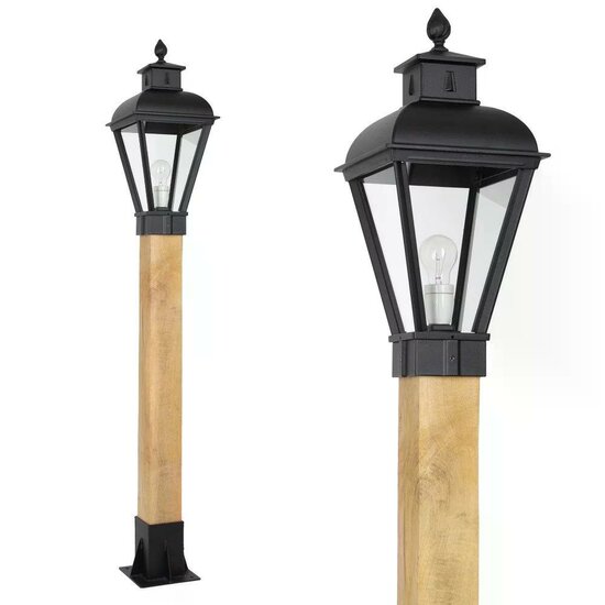 Staande buitenlamp hout Vondel | Zwart | 150cm