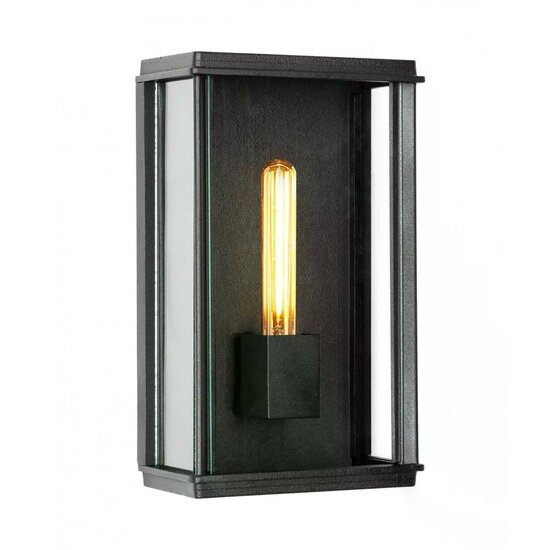Zwarte vlakke Capital buitenwandlamp van aluminium en glas
