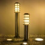 Zilverkleurige RVS Soll 2 staande buitenlamp van 65 cm