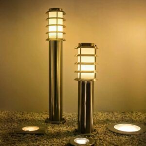 Zilverkleurige RVS Soll 2 staande buitenlamp van 65 cm