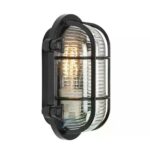 Zwart-bronzen Nautic III scheepslamp met beschermraster
