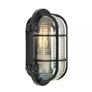Zwart-bronzen Nautic III scheepslamp met beschermraster
