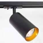 Spot sur rail monophasé Juno noir et doré avec douille GU10
