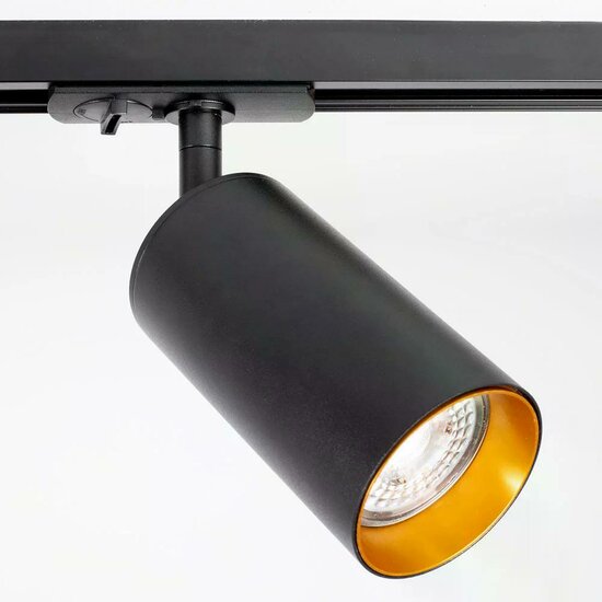 Spot sur rail monophasé Juno noir et doré avec douille GU10