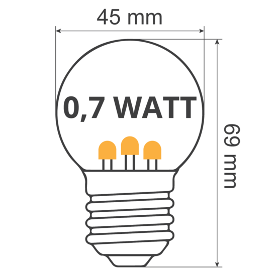 E27 led lamp | 0,7W | 2000K | Led op korte stokjes | Geschikt voor prikkabel - Afbeelding 4