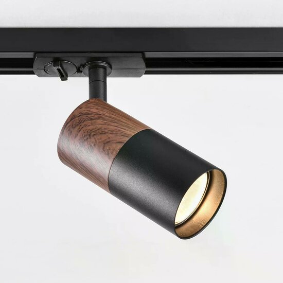 Zwart donkerbruine 1-fase railspot Linn met GU10 fitting