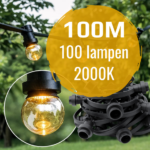 Prikkabel set 100 meter en 100 E27 ledlampen 2000K led in bodem IP44 Zwart