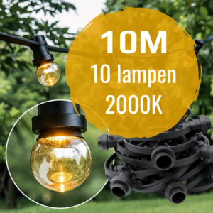 Prikkabel set 10 meter en 10 E27 ledlampen 2000K led in bodem IP44 Zwart