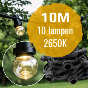 Prikkabel set 10 meter en 10 E27 ledlampen 2650K led in bodem IP44 Zwart