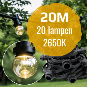 Prikkabel set 20 meter en 20 E27 ledlampen 2650K led in bodem IP44 Zwart
