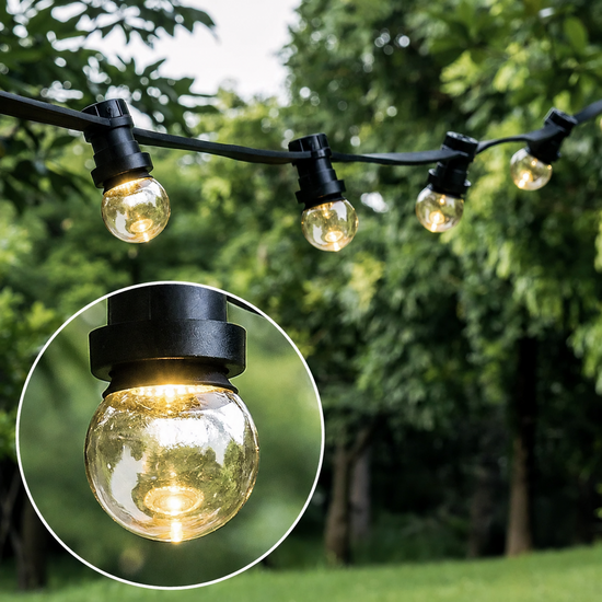 Prikkabel set 25 meter en 25 E27 ledlampen | 2650K warm wit | IP44 | Zwart – Bild 4