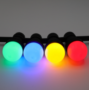 E27 gekleurde led 4 kleuren Rood-Geel-Groen-Blauw Ø45 Geschikt voor prikkabel