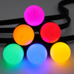 E27 gekleurde led 6 kleuren Rood-Geel-Groen-Oranje-Blauw-Roze Ø45 Geschikt voor prikkabel