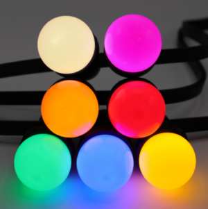 E27 gekleurde led 7 kleuren Rood-Geel-Groen-Oranje-Blauw-Roze-Wit Ø45 Geschikt voor prikkabel