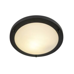 QAZQA Yuma plafonnière zwart 31 cm | IP44 in zwart|opaal wit
