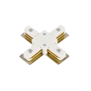Witte X-connector voor vier 1-fase raildelen