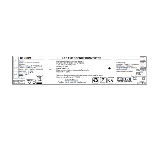 Noodunit 1.2W | 10–300V DC | Accu tot 3 uur noodverlichting