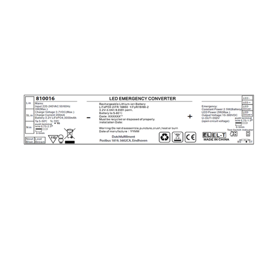 Noodunit 2.5W | 10–300V DC | Accu tot 3 uur noodverlichting