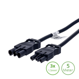 Black 3-SWP male-to-female extension cable, 5 metres long, with 3x1