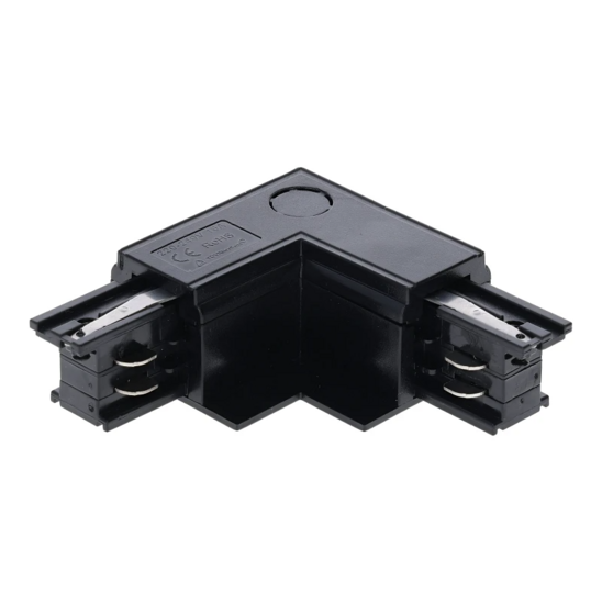 Zwarte L-vorm binnenhoekconnector voor 3-fase inbouwrail