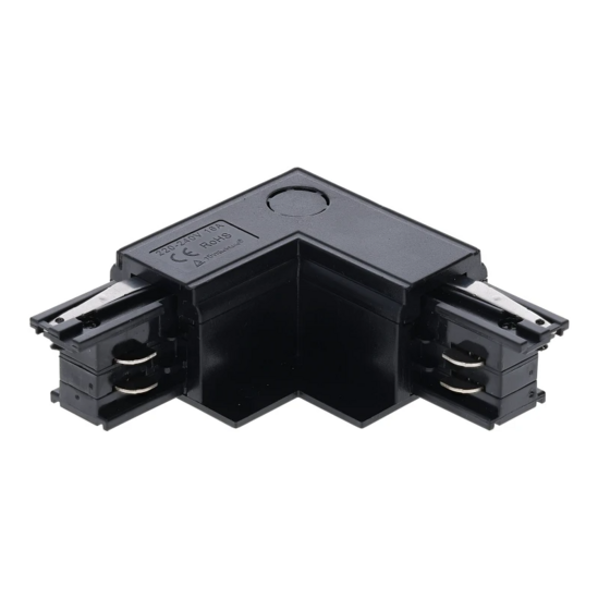 Zwarte L-vorm buitenhoekconnector voor 3-fase inbouwrail