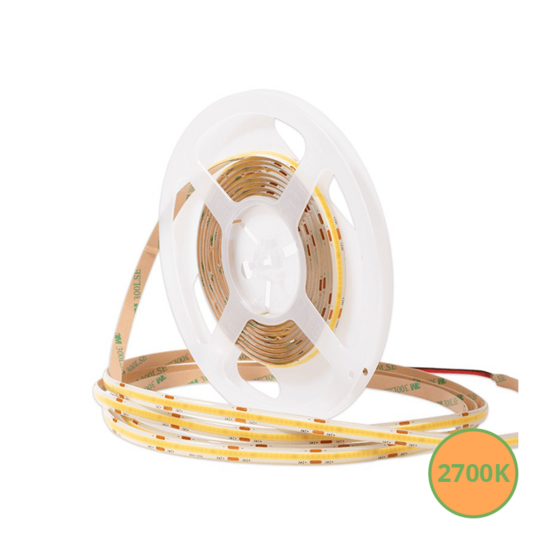 COB ledstrip 10mm - 2700K - 24V - 10W/m - 5M - vrij knipbaar - IP65