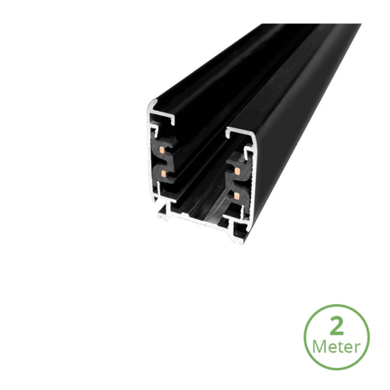 Zwart 3-fase rail van 200 cm