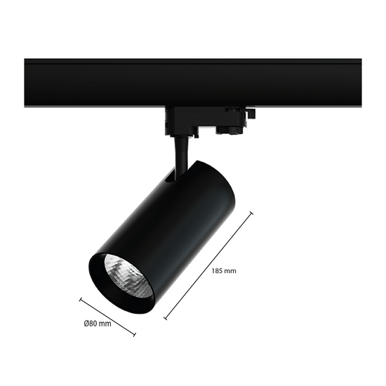 3-fase railspot 20W | 3000K | Zwart