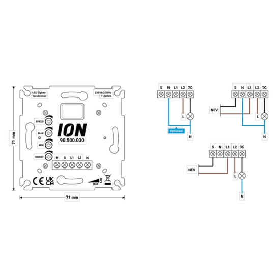 ION INDUSTRIES LED Zigbee Tastdimmer | 0-3-200W | Smart Home - Afbeelding 3