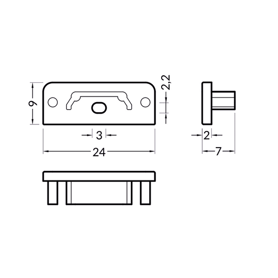 Eindkap met kabelopening tbv opbouwprofiel vlak tot 14mm | Wit | 20 stuks
