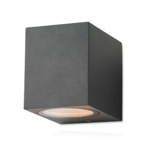 Vierkant matgrijs Hion-wandarmatuur van aluminium met GU10-fitting