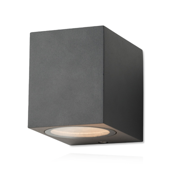 Viereckige mattgraue Hion-Wandleuchte aus Aluminium mit GU10-Fassung