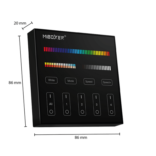 Afstandsbediening | RGB+CCT | 4-zones | Zwart | Wandmontage | Mi-Light