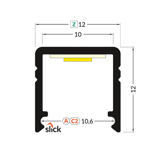 LED strip surface-mounted profile square up to 10mm | 2M | White
