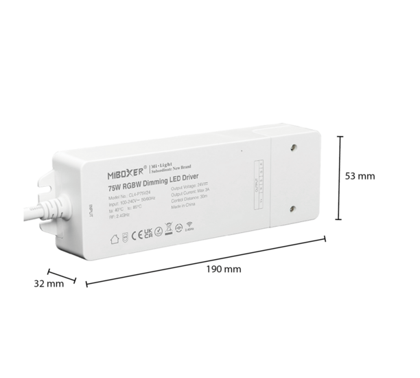Mi-Light dimbare LED Driver 75W | 24V RGBW met Afstandsbediening