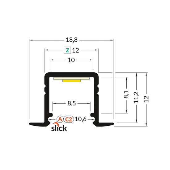 Ledstrip inbouwprofiel tot 10mm | 2M | Zwart