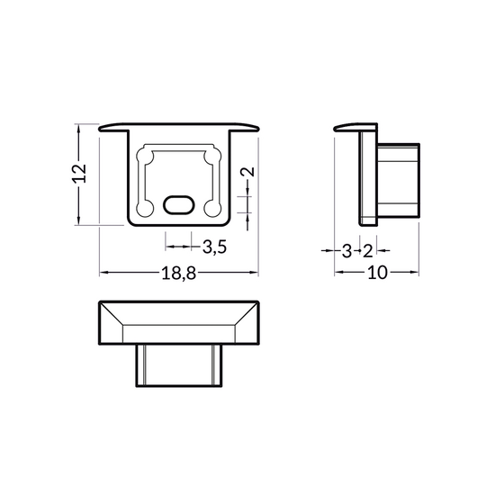 Eindkap met kabelopening tbv inbouwprofiel tot 10mm | Zwart | 20 stuks