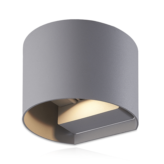 Ronde grijze dimbare Thebe LED-wandlamp met dubbele lichtbundel