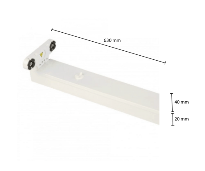 Wit dubbel IP22 armatuur voor twee T8 LED TL-buizen van 60 cm
