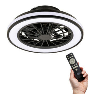 Plafondlamp met ventilator zwart 38cm - Led dimbaar - Met afstandsbediening