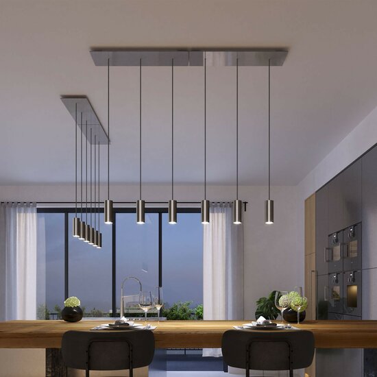 Hanglamp met 3 pendels en metalen kap met lamp Satijnstaal Dibond – Bild 3