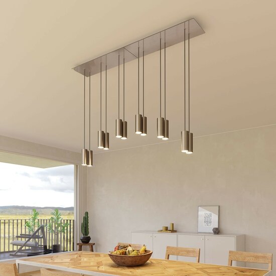 Hanglamp met 6 pendels en metalen kap met lamp Satijnstaal Dibond - Image 3