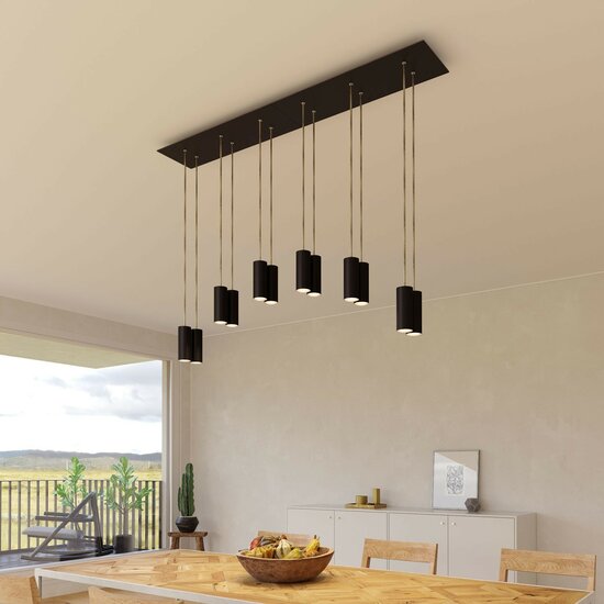 Hanglamp met 6 pendels en metalen kap Mat Zwart Dibond - Image 3